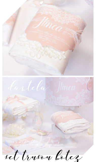 Trusou de botez clasic brodat cumotive dantela in culoarea piersicii, Elegant Peach 4